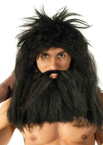 Darrahopens Occasions > Costumes > Costumes & Accessories Prehistoric Caveman Mens Black Wig and Beard Set