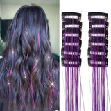 Darrahopens Occasions > Costumes > Costumes & Accessories Purple Laser Iridescent Hair Extensions – 12-Piece Clip-In Highlight Strands (High-Temperature Fiber)
