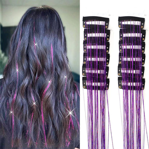 Darrahopens Occasions > Costumes > Costumes & Accessories Purple Laser Iridescent Hair Extensions – 12-Piece Clip-In Highlight Strands (High-Temperature Fiber)