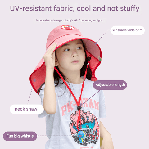 Darrahopens Occasions > Costumes > Costumes & Accessories Red Kids UV Protection Sun Hat - Breathable Wide Brim Bucket Hat with Neck Flap for Summer Beach & Outdoor Play