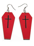 Darrahopens Occasions > Costumes > Costumes & Accessories Red Leather Coffins with Black Cross Halloween Earrings
