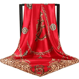 Darrahopens Occasions > Costumes > Costumes & Accessories Red Leopard Print Chain Pattern Elegant 90x90cm Satin Silk Scarf for Women - Double-Sided Printed Square Headscarf Shawl Wrap - Lightweight Versatile Fashion Accessory for Mother's Day Gift