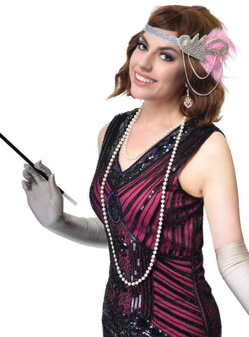 Darrahopens Occasions > Costumes > Costumes & Accessories Roaring 20s Pink Chain Headband 5 Piece Accessory Set