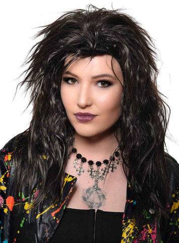 Darrahopens Occasions > Costumes > Costumes & Accessories Shaggy Nearly Black 1980s Womens Rockstar Costume Wig