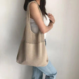 Darrahopens Occasions > Costumes > Costumes & Accessories Shallow khaki patchwork Bohemian Knit Shoulder Bag - Hand-Woven Crochet Tote for Women