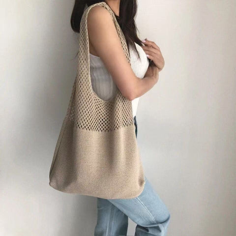 Darrahopens Occasions > Costumes > Costumes & Accessories Shallow khaki patchwork Bohemian Knit Shoulder Bag - Hand-Woven Crochet Tote for Women