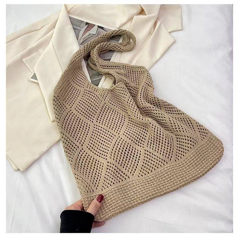 Darrahopens Occasions > Costumes > Costumes & Accessories Shallow khaki rhombus Bohemian Knit Shoulder Bag - Hand-Woven Crochet Tote for Women