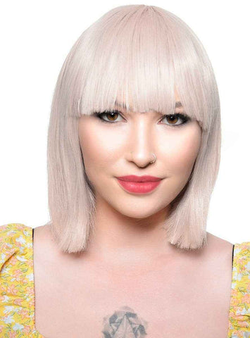 Darrahopens Occasions > Costumes > Costumes & Accessories Short Champagne Blonde Heat Resistant Bob Fashion Wig with Fringe