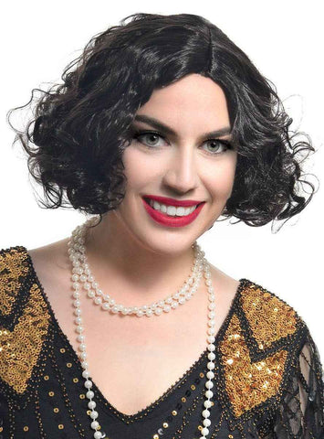 Darrahopens Occasions > Costumes > Costumes & Accessories Short Curly Black 1920s Flapper Womens Costume Wig