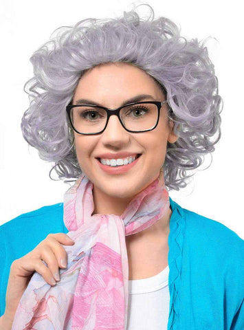 Darrahopens Occasions > Costumes > Costumes & Accessories Short Curly Grey Old Lady Womens Costume Wig