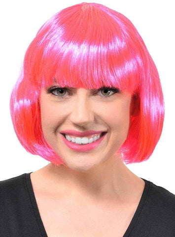 Darrahopens Occasions > Costumes > Costumes & Accessories Short Hot Pink Womens Bob Costume Wig with Bangs