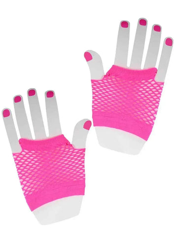 Darrahopens Occasions > Costumes > Costumes & Accessories Short Neon Pink 1980s Fishnet Costume Gloves