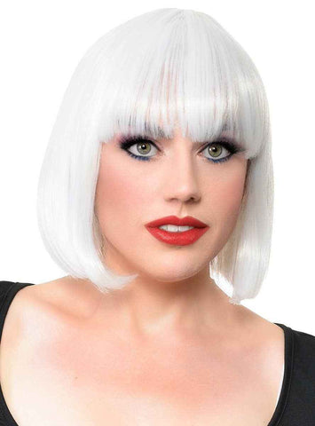 Darrahopens Occasions > Costumes > Costumes & Accessories Short White Heat Resistant Bob Fashion Wig with Fringe