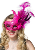 Darrahopens Occasions > Costumes > Costumes & Accessories Side Feather Hot Pink Lace and Glitter Masquerade Mask