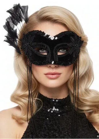 Darrahopens Occasions > Costumes > Costumes & Accessories Side Feather Spray Black Masquerade Mask