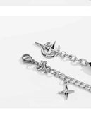 Darrahopens Occasions > Costumes > Costumes & Accessories Silver Hip-hop style titanium steel black gemstone spliced star cross necklace, unisex trendy streetwear design collarbone chain