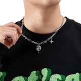Darrahopens Occasions > Costumes > Costumes & Accessories Silver Hip-hop style titanium steel black gemstone spliced star cross necklace, unisex trendy streetwear design collarbone chain