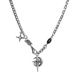 Darrahopens Occasions > Costumes > Costumes & Accessories Silver Hip-hop style titanium steel black gemstone spliced star cross necklace, unisex trendy streetwear design collarbone chain
