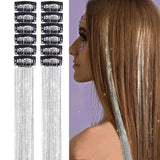Darrahopens Occasions > Costumes > Costumes & Accessories Silver Laser Iridescent Hair Extensions – 12-Piece Clip-In Highlight Strands (High-Temperature Fiber)