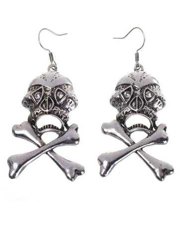 Darrahopens Occasions > Costumes > Costumes & Accessories Silver Skull and Cross Bones Womens Earrings