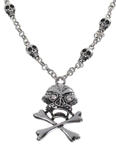 Darrahopens Occasions > Costumes > Costumes & Accessories Silver Skull and Cross Bones Womens Necklace