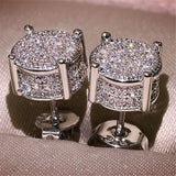 Darrahopens Occasions > Costumes > Costumes & Accessories Silver Unisex Round Crystal Stud Earrings – Full-Pave Micro-Set Alloy Ear Jewelry