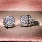Darrahopens Occasions > Costumes > Costumes & Accessories Silver Unisex Round Crystal Stud Earrings – Full-Pave Micro-Set Alloy Ear Jewelry