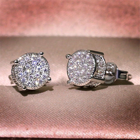 Darrahopens Occasions > Costumes > Costumes & Accessories Silver Unisex Round Crystal Stud Earrings – Full-Pave Micro-Set Alloy Ear Jewelry