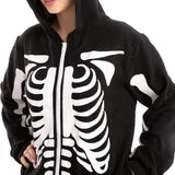 Darrahopens Occasions > Costumes > Costumes & Accessories Skeleton Onesie Pajamas Black XL Unisex Halloween Costume Plush Jumpsuit Sleepwear