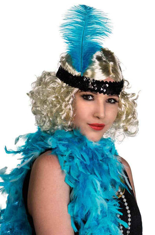 Darrahopens Occasions > Costumes > Costumes & Accessories Soft Feather Turquoise and Black 1920s Flapper Headband