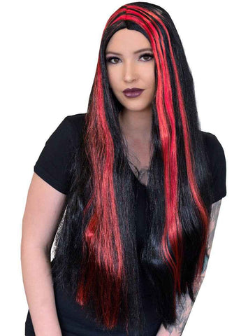 Darrahopens Occasions > Costumes > Costumes & Accessories Streaked Black and Red Womens Halloween Costume Wig
