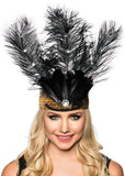 Darrahopens Occasions > Costumes > Costumes & Accessories Tall Black Feather Showgirl Headpiece with Gold Sequins
