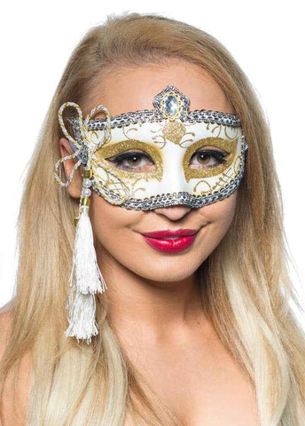Darrahopens Occasions > Costumes > Costumes & Accessories Tassel White and Gold Venetian Masquerade Mask