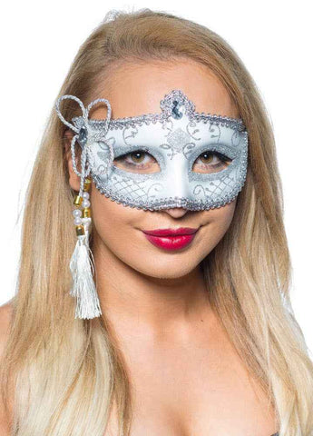 Darrahopens Occasions > Costumes > Costumes & Accessories Tassel White and Silver Venetian Masquerade Mask