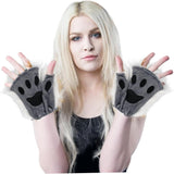 Darrahopens Occasions > Costumes > Costumes & Accessories Therian Paws Black Gray Half Finger Realistic Fur Paw Gloves for Adults Kids Cosplay Compatible with Oral-B