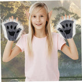Darrahopens Occasions > Costumes > Costumes & Accessories Therian Paws Black Gray Half Finger Realistic Fur Paw Gloves for Adults Kids Cosplay Compatible with Oral-B