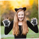 Darrahopens Occasions > Costumes > Costumes & Accessories Therian Paws Black Gray Half Finger Realistic Fur Paw Gloves for Adults Kids Cosplay Compatible with Oral-B