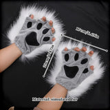 Darrahopens Occasions > Costumes > Costumes & Accessories Therian Paws Black Gray Half Finger Realistic Fur Paw Gloves for Adults Kids Cosplay Compatible with Oral-B
