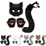 Darrahopens Occasions > Costumes > Costumes & Accessories Therian Paws Fur Mask & Tail Set Girly Cat Mask Halloween Party Costume Black