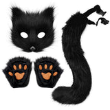 Darrahopens Occasions > Costumes > Costumes & Accessories Therian Paws Fur Mask & Tail Set Girly Cat Mask Halloween Party Costume Black
