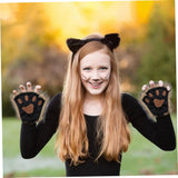 Darrahopens Occasions > Costumes > Costumes & Accessories Therian Paws Half Finger Cute Embroidered Fur Paw Gloves 1 Pair Black Compatible with Kids Adults Cosplay Stage