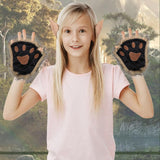 Darrahopens Occasions > Costumes > Costumes & Accessories Therian Paws Half Finger Cute Embroidered Fur Paw Gloves 1 Pair Black Compatible with Kids Adults Cosplay Stage