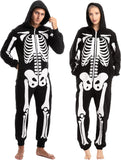 Darrahopens Occasions > Costumes > Costumes & Accessories Unisex Skeleton Onesie Pajamas Plush Skeleton Jumpsuit Zipper Halloween Hoodie Pajamas for Adults Sleepwear Costume Black L