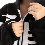 Darrahopens Occasions > Costumes > Costumes & Accessories Unisex Skeleton Onesie Pajamas Plush Skeleton Jumpsuit Zipper Halloween Hoodie Pajamas for Adults Sleepwear Costume Black L