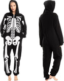 Darrahopens Occasions > Costumes > Costumes & Accessories Unisex Skeleton Onesie Pajamas Plush Skeleton Jumpsuit Zipper Halloween Hoodie Pajamas for Adults Sleepwear Costume Black L