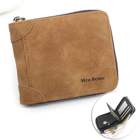Darrahopens Occasions > Costumes > Costumes & Accessories Vintage Matte PU Leather Zip-Around Bifold Wallet for Men, Multi-Card Slot Coin Purse with ID Window, Casual Short Billfold Purse (Brown)