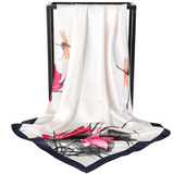 Darrahopens Occasions > Costumes > Costumes & Accessories White Dragonfly and Lotus Flower Painting Elegant 90x90cm Satin Silk Scarf for Women - Double-Sided Printed Square Headscarf Shawl Wrap - Lightweight Versatile Fashion Accessory for Mother's Day Gift