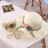 Darrahopens Occasions > Costumes > Costumes & Accessories White Girls Summer Princess Straw Straw Hat and Matching Purse Set - Breathable Floral Wide Brim Sun Protection Sun Hat