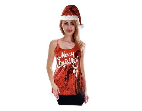 Darrahopens Occasions > Costumes > Costumes & Accessories Womens Merry Christmas Sequin Singlet Camisole Cami Costume Party Xmas