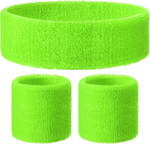 Darrahopens Occasions > Costumes > Costumes & Accessories WRISTBAND & HEADBAND SET Tennis Terry Towelling Cotton Sweat Band - Fluro Light Green